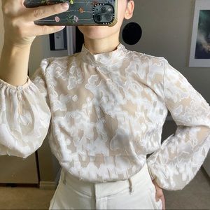 BABATON Aritzia Granados Blouse, Blotting Stitch, Champagne, Sheer